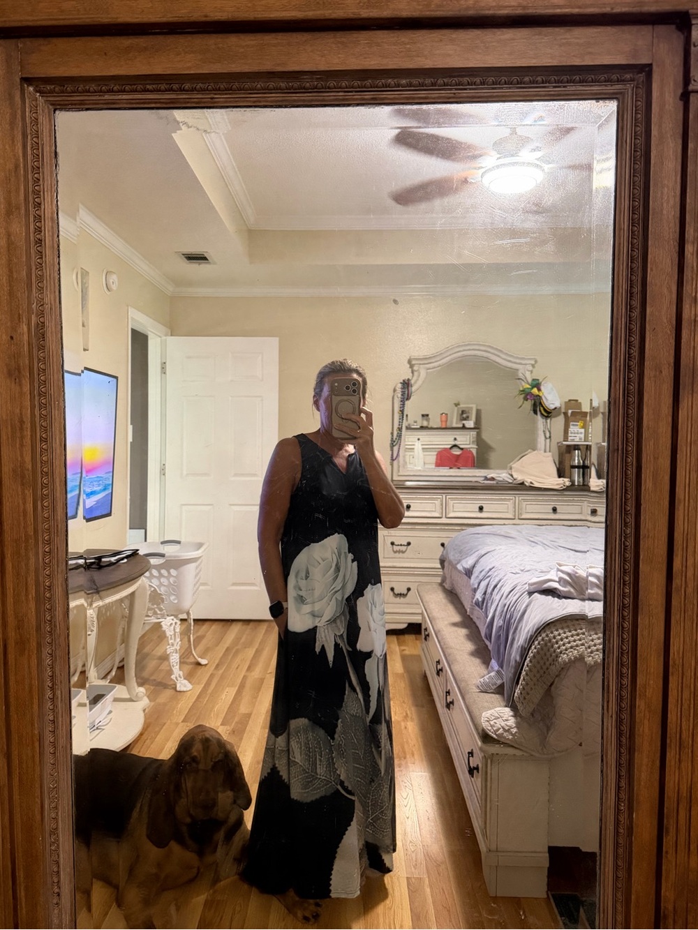 SHEIN Black Maxi Dress with Large White Floral Print